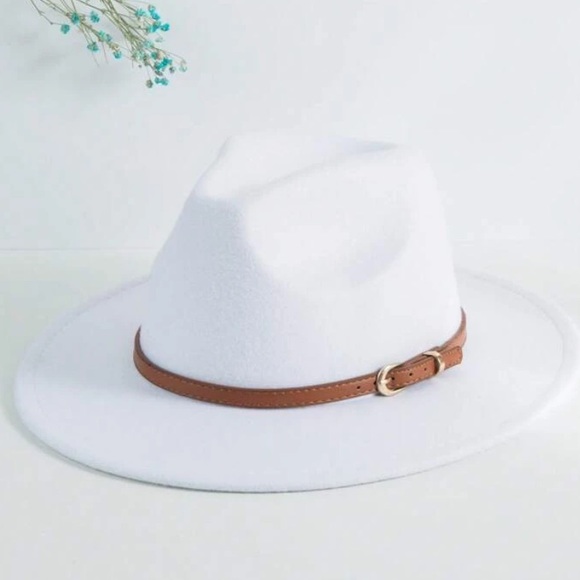 Fedora White Hat Unisex Classy Chic Men Women Buckle Strap - Picture 7 of 14